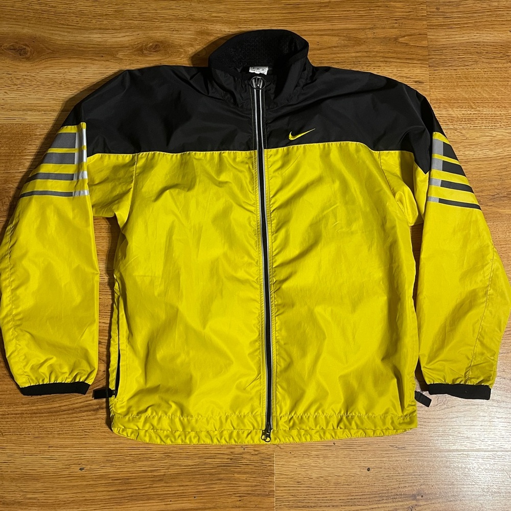Vintage Nike Windbreaker Jacket Size Small Yellow Reflective Running White Tag
